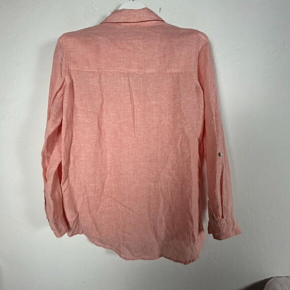 Sigrid Olsen Womens Long Sleeve Button-Down Linen Shirt Top Medium Coral Casual - Picture 2 of 8